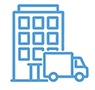 Building and moving truck icon