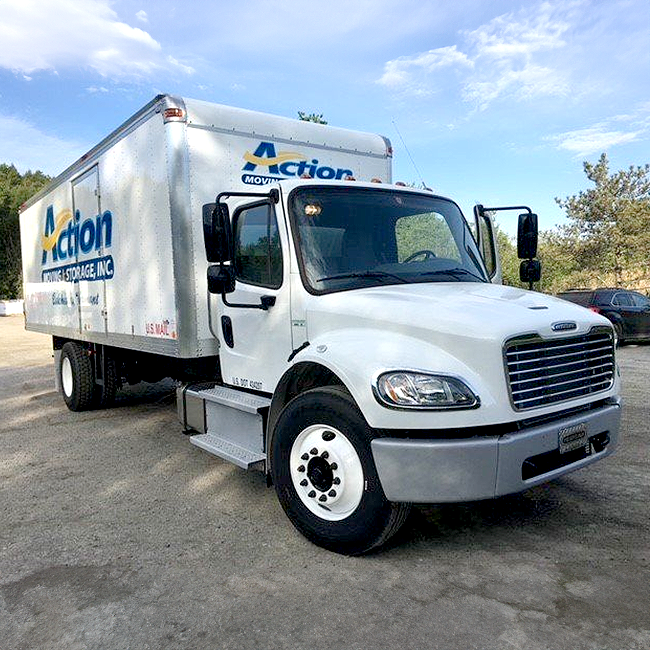 White moving storage service truck
