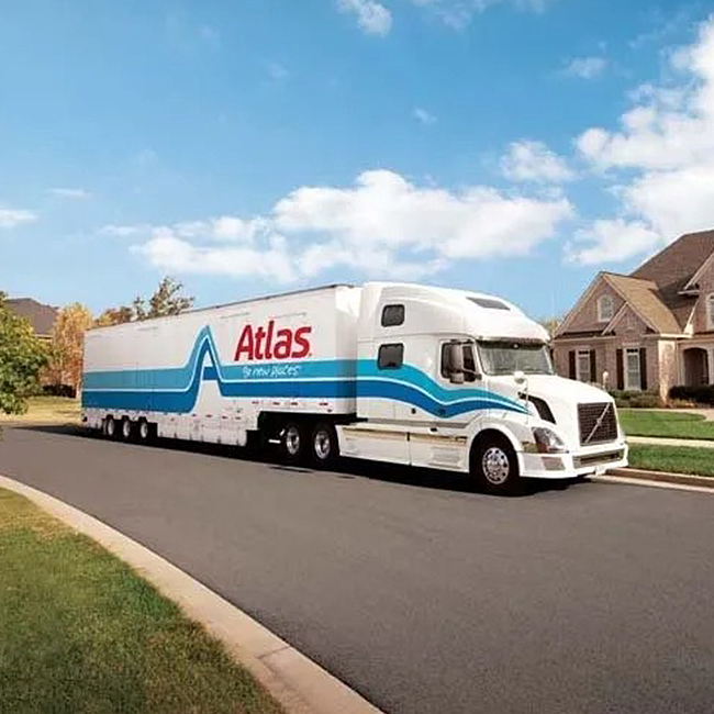 Moving truck on suburban street